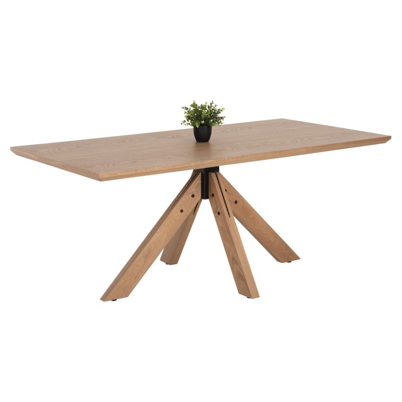 Modern Rectangular Table with Wooden Top & Metal Base